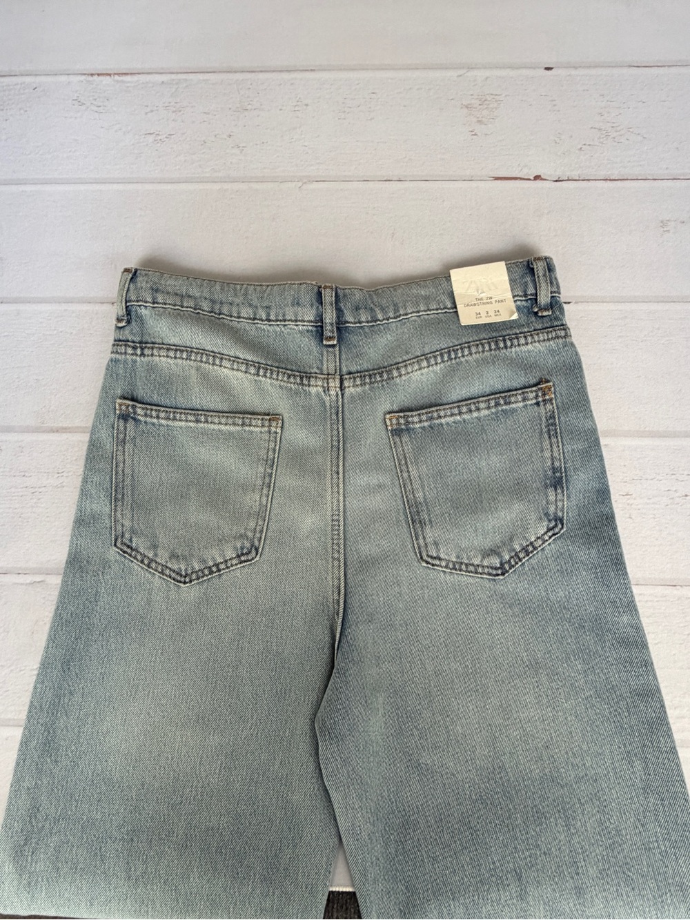 Zara ZW Drawstring Relaxed Leg Full Length Jeans NWT Light Wash Size 2 - Picture 9 of 11